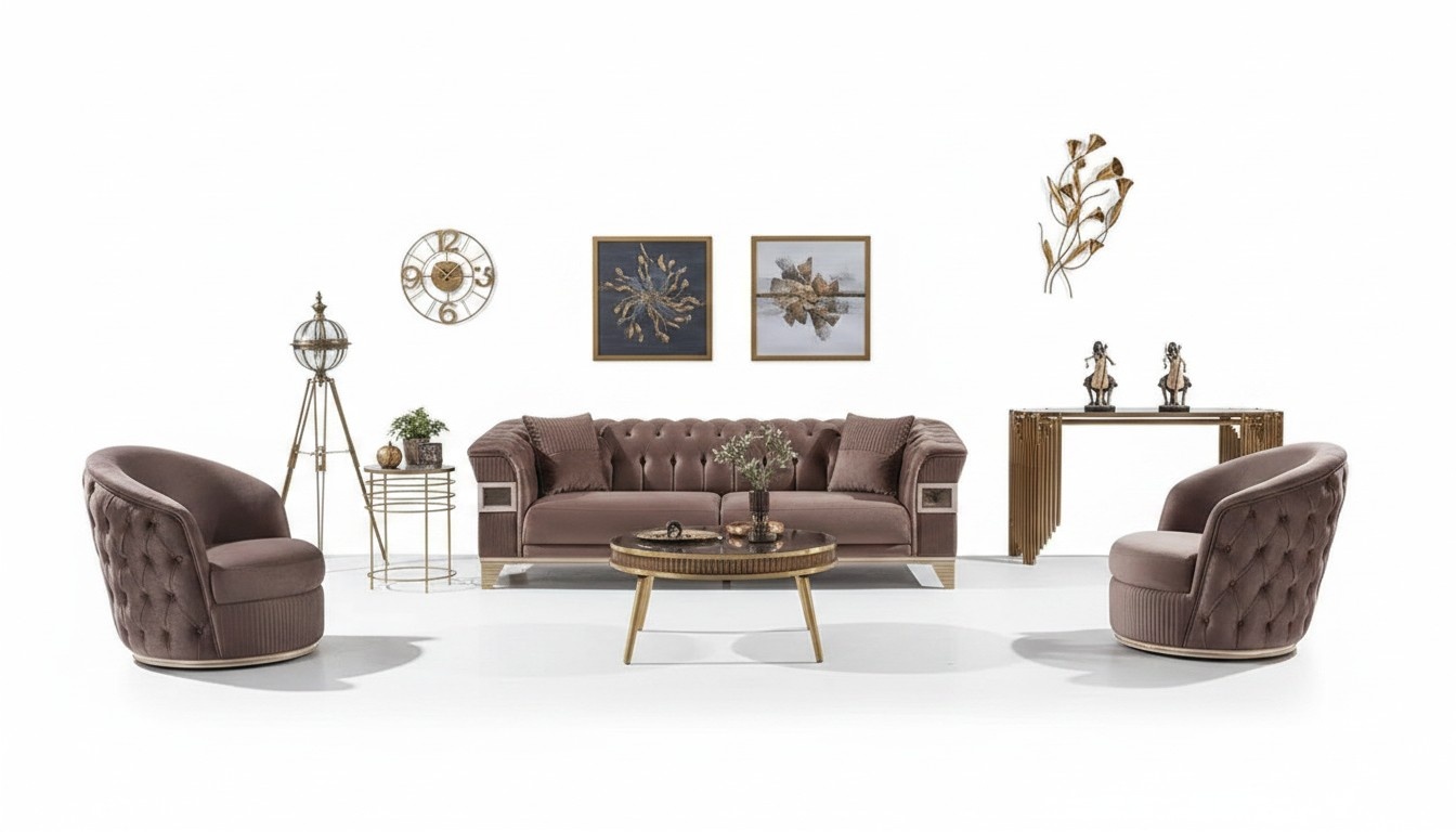 Polstermöbel Braun Sofagarnitur 3+1+1 Sitzer Luxus Komplett Design Möbel