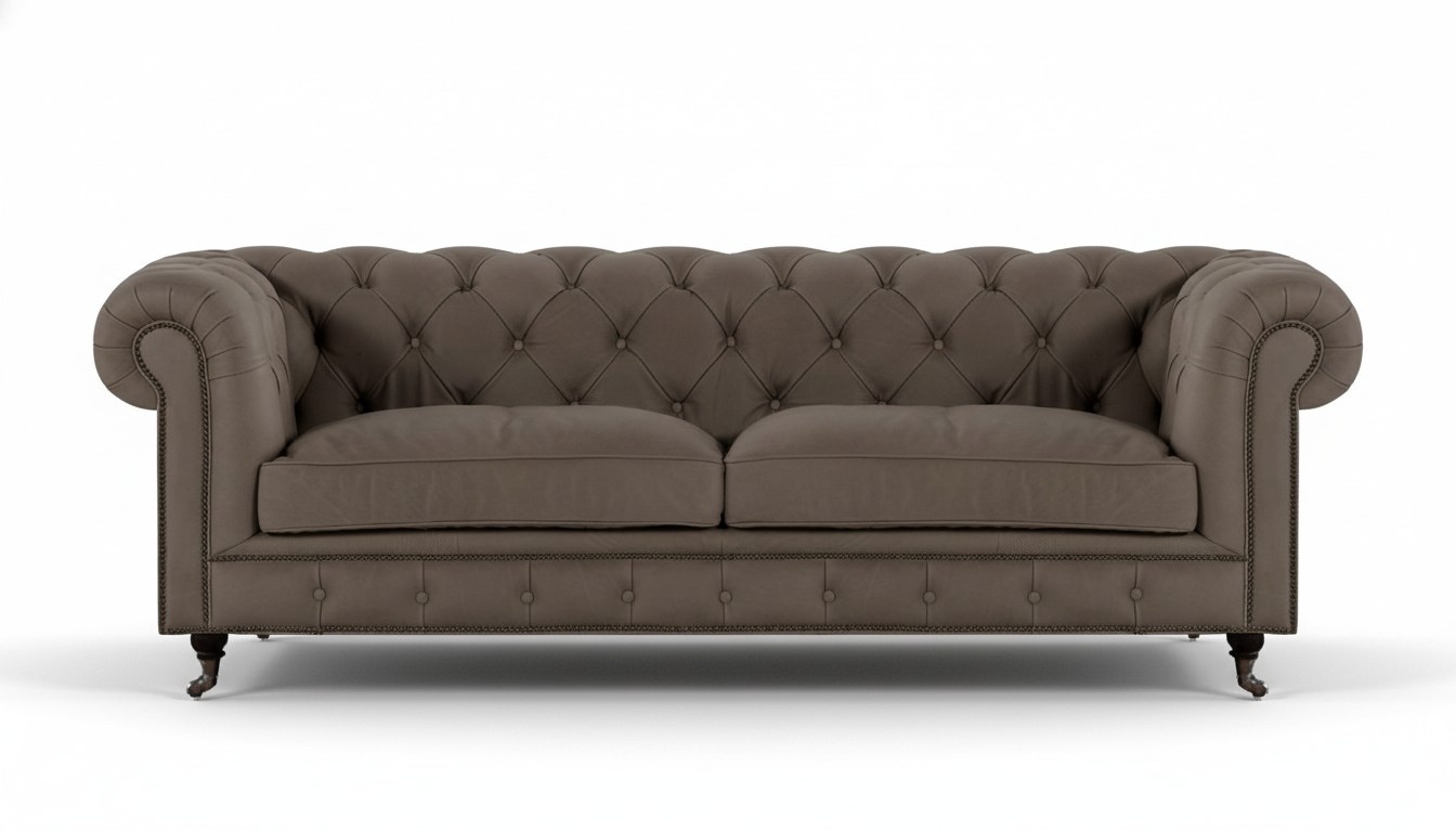 Polstermöbel Chesterfield Zweisitzer Sofa Couch Textil Grau Wohnzimmer