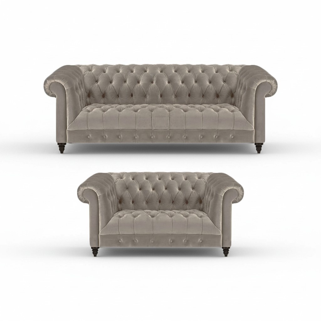 Polstermöbel Luxus Grau 2x Sofas Komplett Einrichtung Wohnzimmer Chesterfield