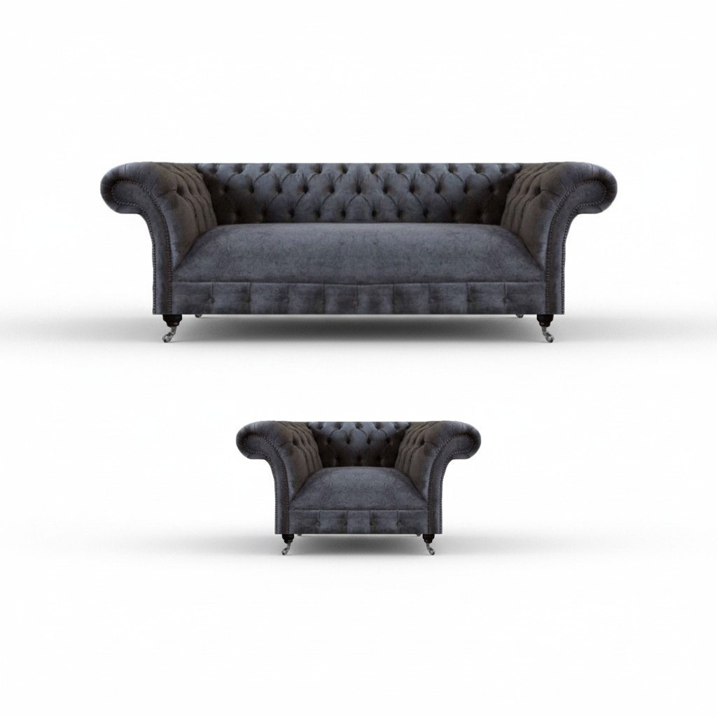 Polstermöbel Sofagarnitur Sofa Dreisitze Couch Textil Möbel Sessel Chesterfield