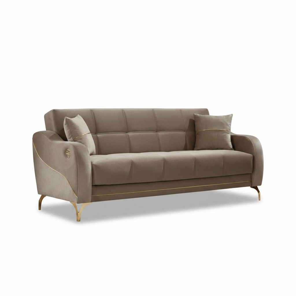 Polstersofa Couch Dreisitzer 3 Sitzer Stoffsofa Beige Sofa Luxus New