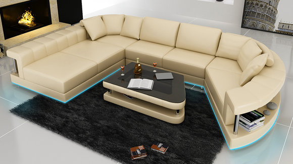 Sofa Ledersofa Couch Wohnlandschaft Ecksofa Eck Garnitur Design Modern