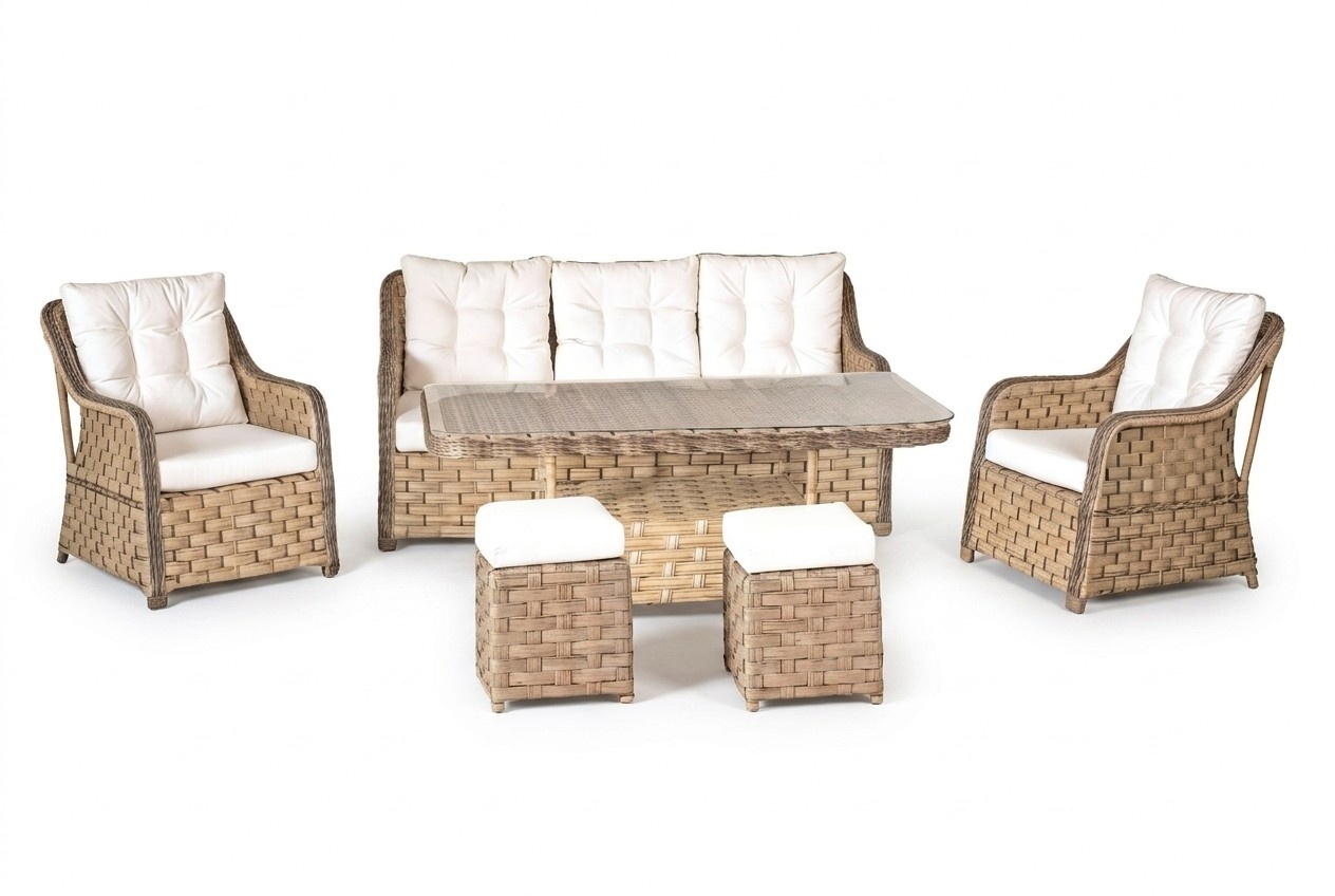 Robuste Garten Rattan Garnitur Edler Couchtisch Gartenmöbel Sessel Sofa 3-Sitzer