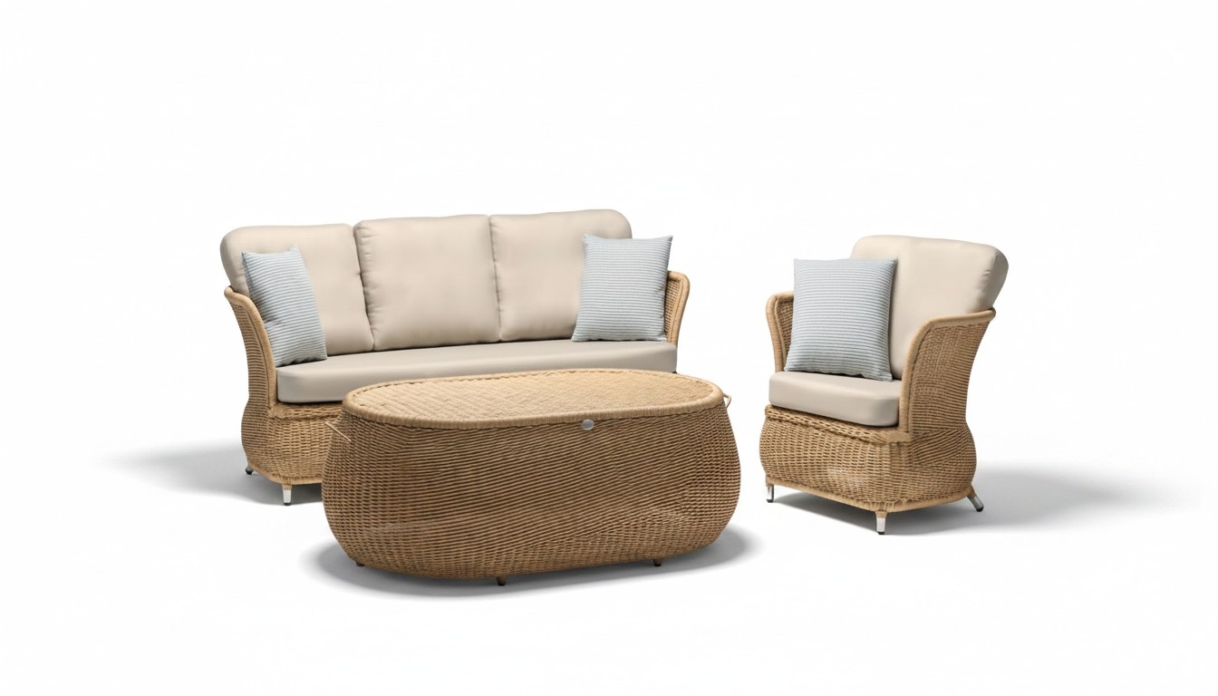 Robuste Sofa 3-Sitzer Garten Rattan Garnitur Edler Couchtisch Gartenmöbel Sessel