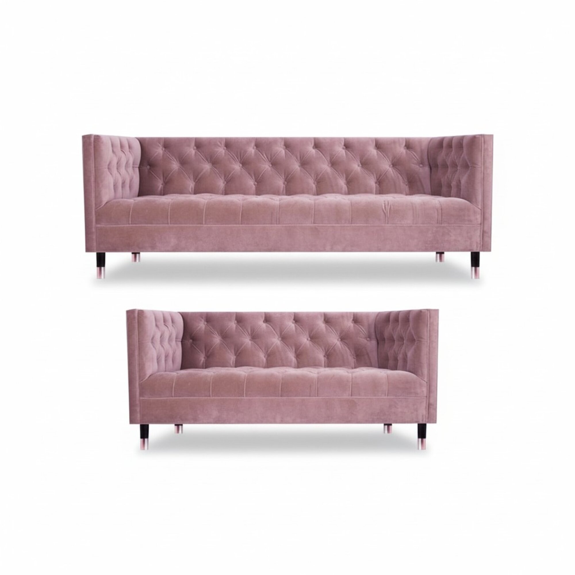 Rosa Luxus Komplett 2x Sofas Sofa Dreisitze mit Zweisitzer Couch Chesterfield