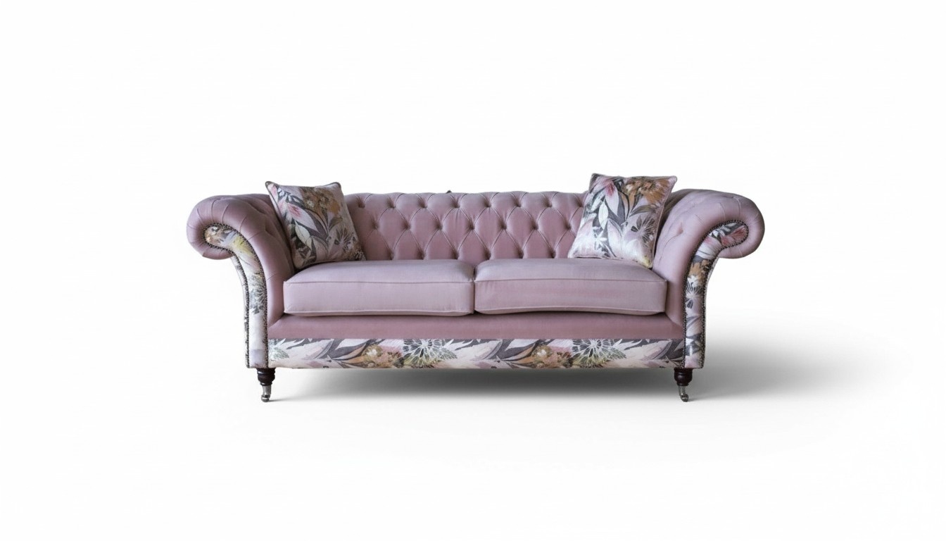 Rosane Chesterfield Dreisitzer Rosa Sofa 3 Sitz Couchen Design Möbel Textil