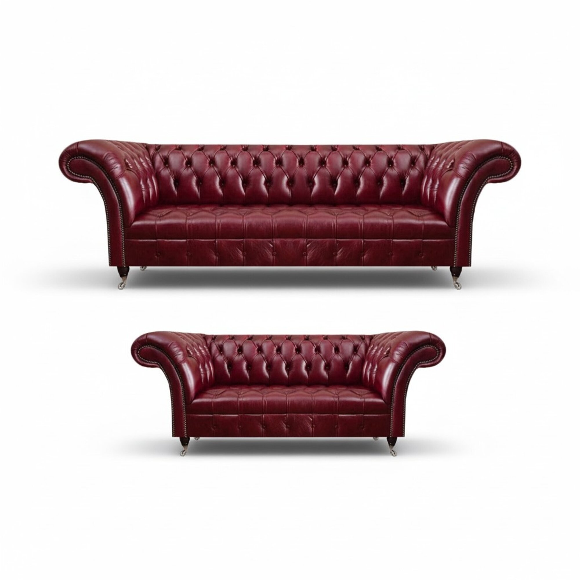 Rote Chesterfield Kunstleder Couchen Designer Wohnzimmer Sofas 2tlg Set