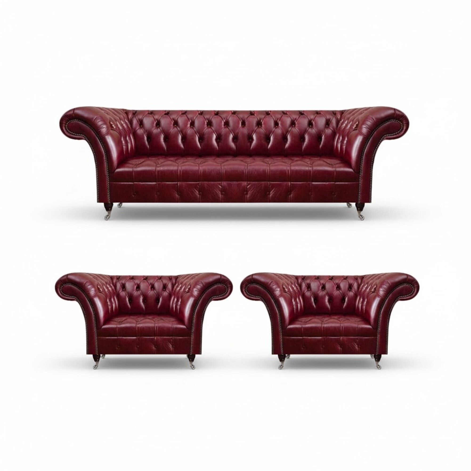 Rote Chesterfield Wohnzimmer Sofagarnitur Dreisitzer 2x Polstersessel