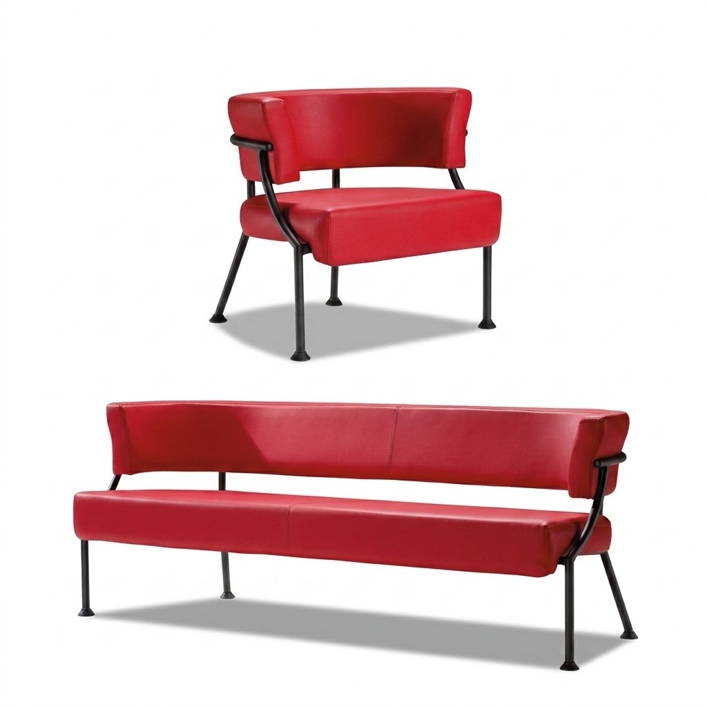 Rote Sofagarnitur Moderne Kunstleder Bank Designer Einsitzer 2tlg Set