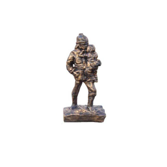 Feuerwehrmann rettet Kind Held Figur Statue Skulptur Kupfer Imitation Look