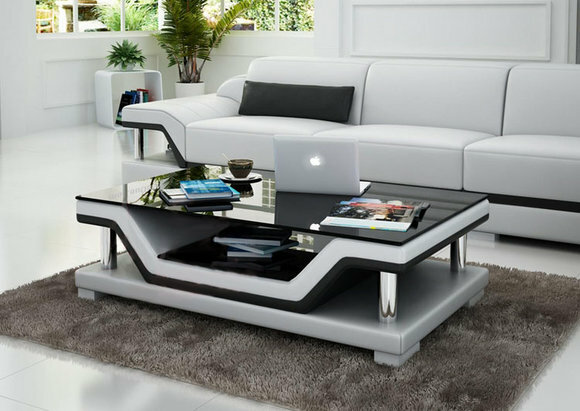 Designer Couchtisch Polster Modern Tisch Leder Glas Moderner Tische Glastische