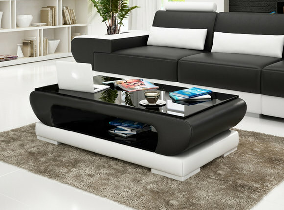Designer Couchtisch Polster Tisch Leder Glas Moderner Tische Glastische SB403