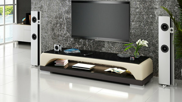 RTV TV SIDEBOARD LEDER GLAS TISCH WOHNZIMMER MODERN FERNSEH SCHRANK TISCH