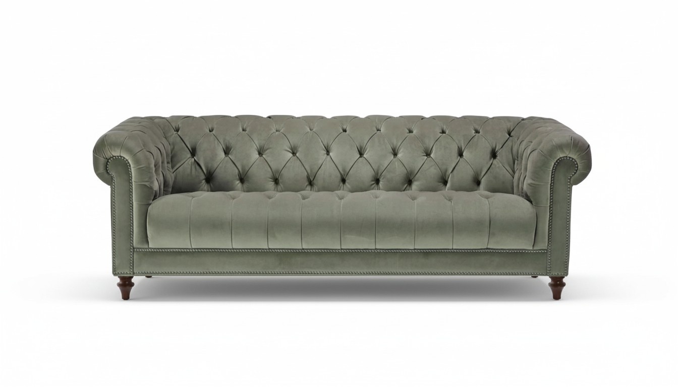 Salbeigrün Dreisitzer Stoff Wohnzimmer Design Polster Sofa Sofas Chesterfield