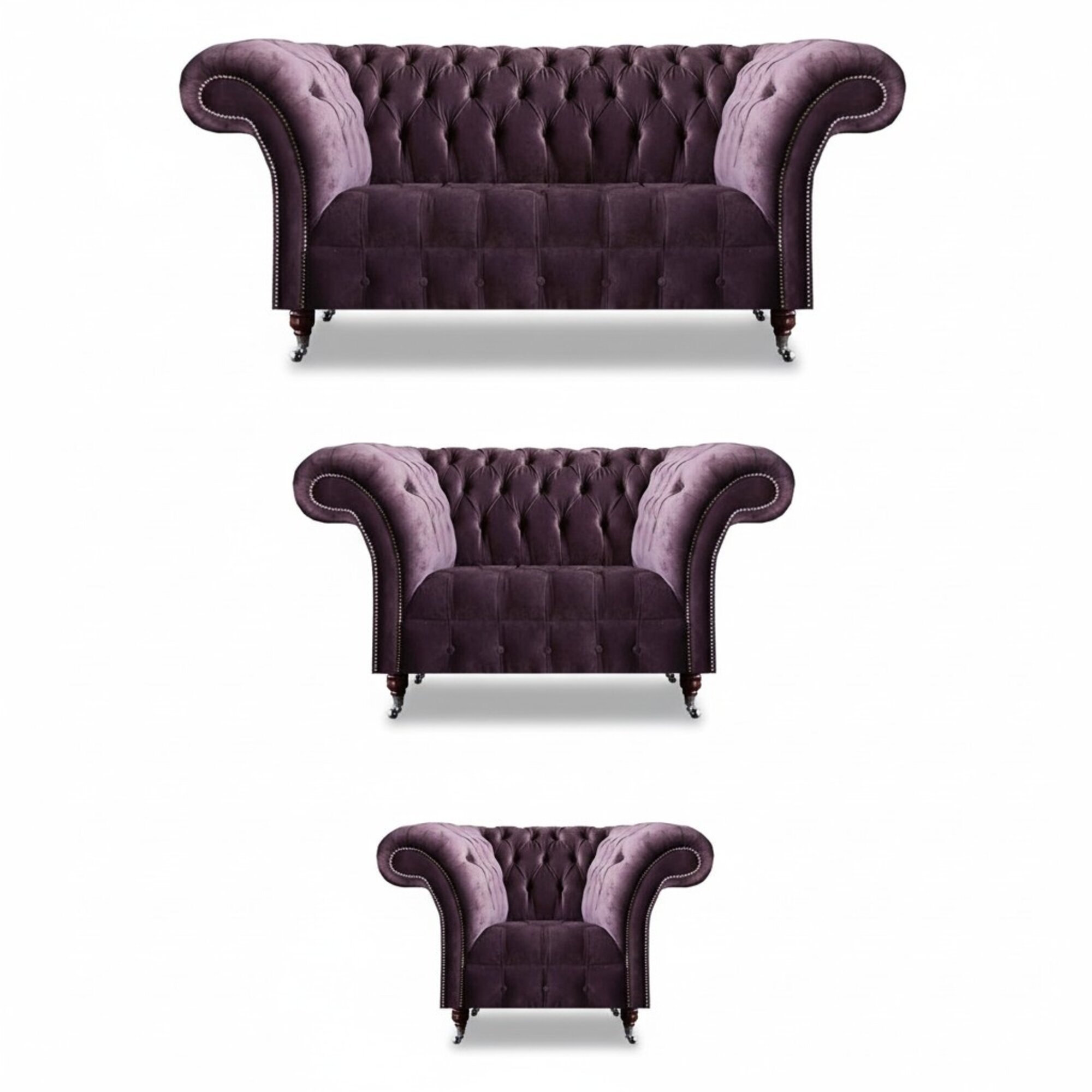 Schicke Chesterfield Lila Sofagarnitur Sitzset 3-Sitzer 2-Sitzer Sessel