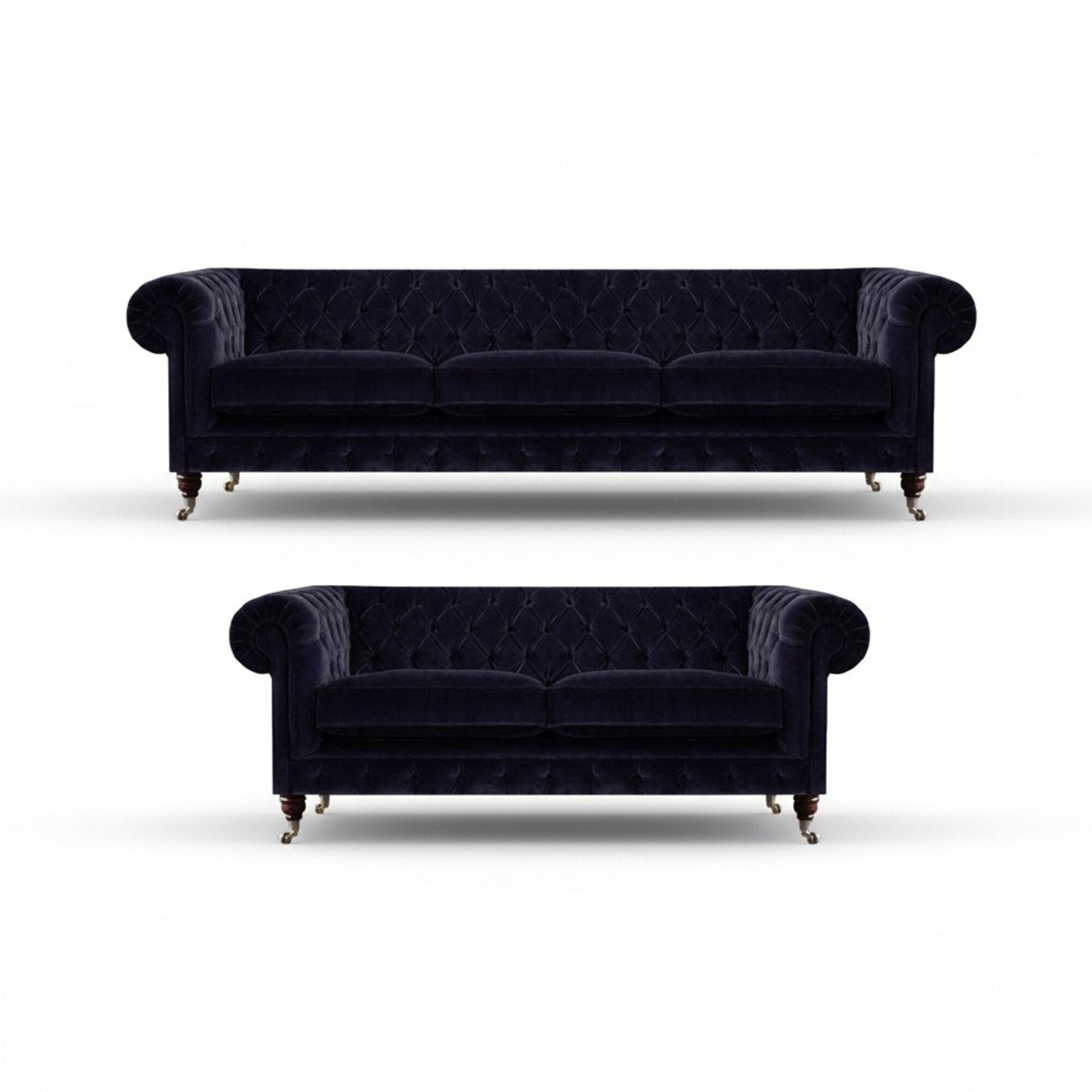Schicke Dunkelblaue Chesterfield Garnitur Couchgarnitur 2x Edle Sofas