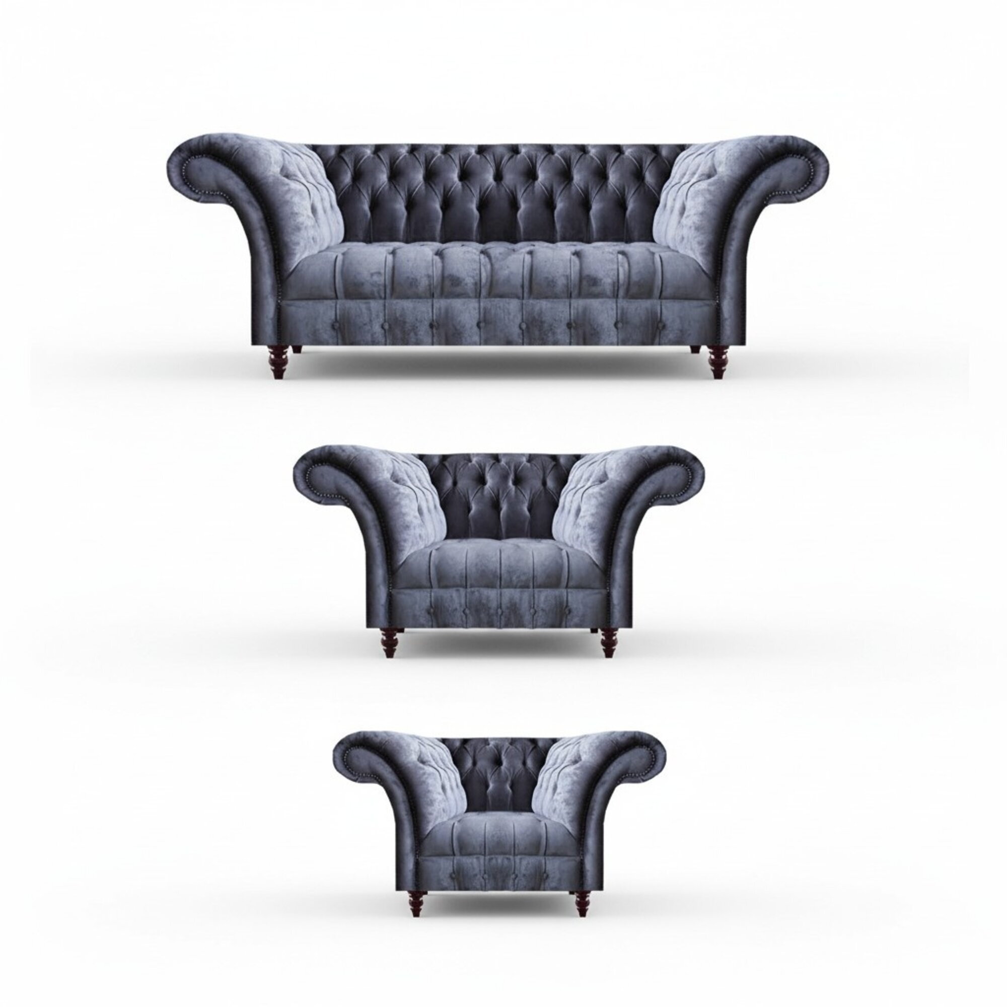 Schicke Graue Polstersofas Chesterfield Textilmöbel Wohnzimmer Einrichtung