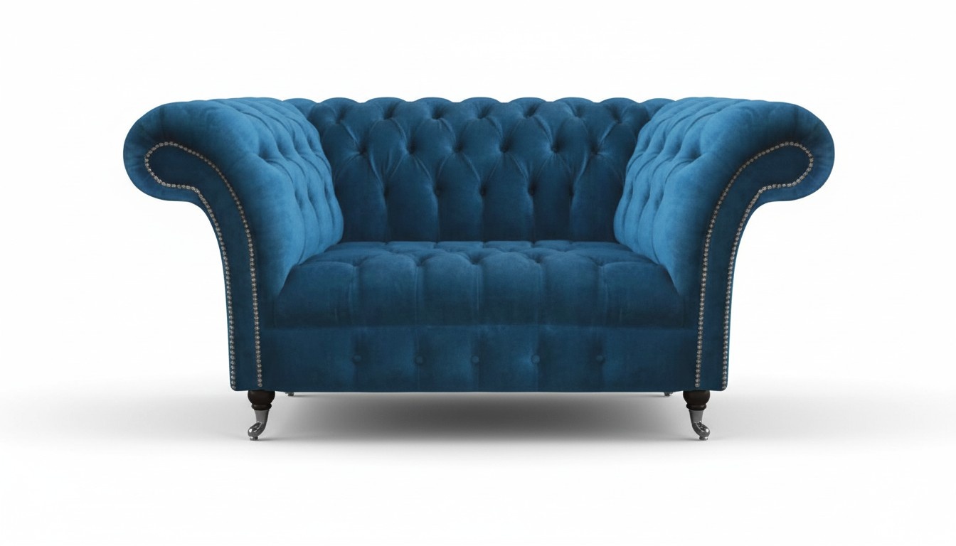 Schicker Blauer Chesterfield Zweisitzer Moderne Wohnzimmer Sitzmöbel