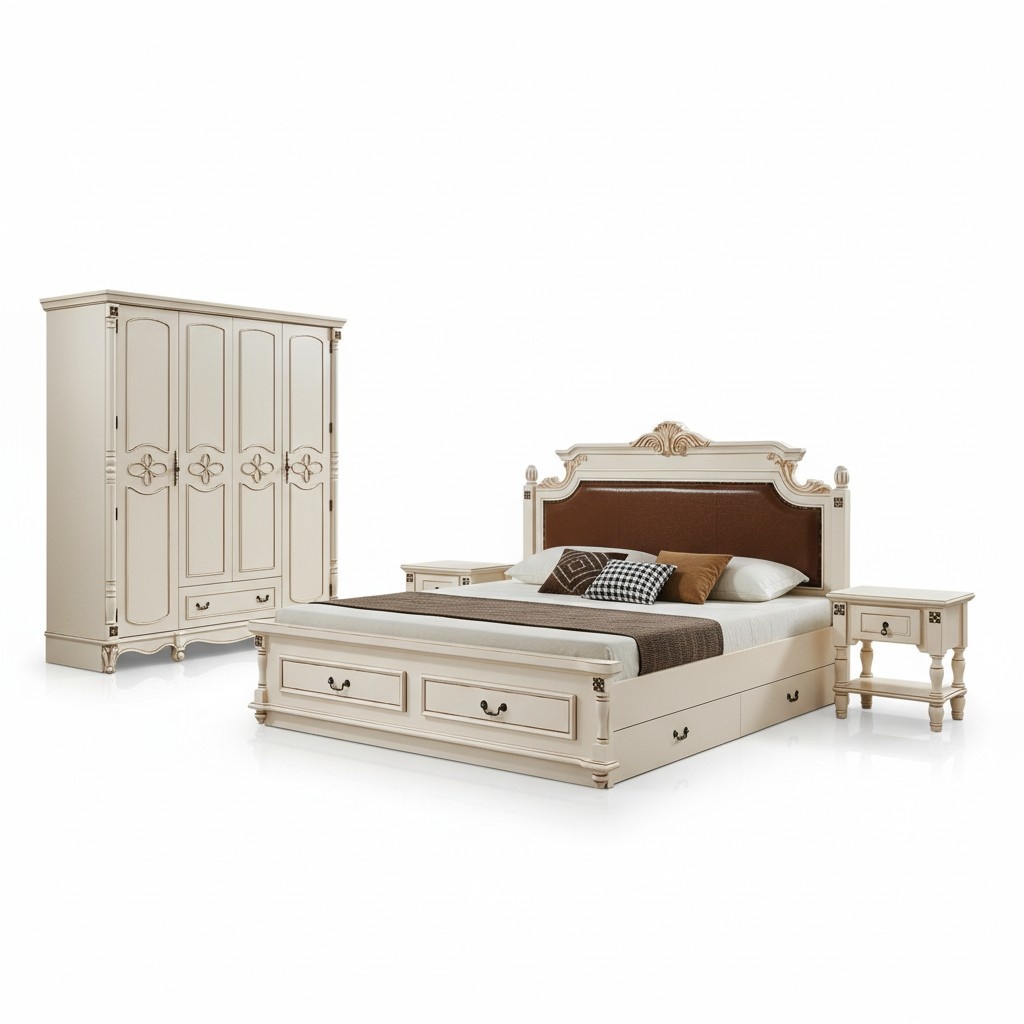 Schlafzimmer 2x Nachttisch Holz Designer Bett Luxus Klassisch Möbel 3tlg. Set