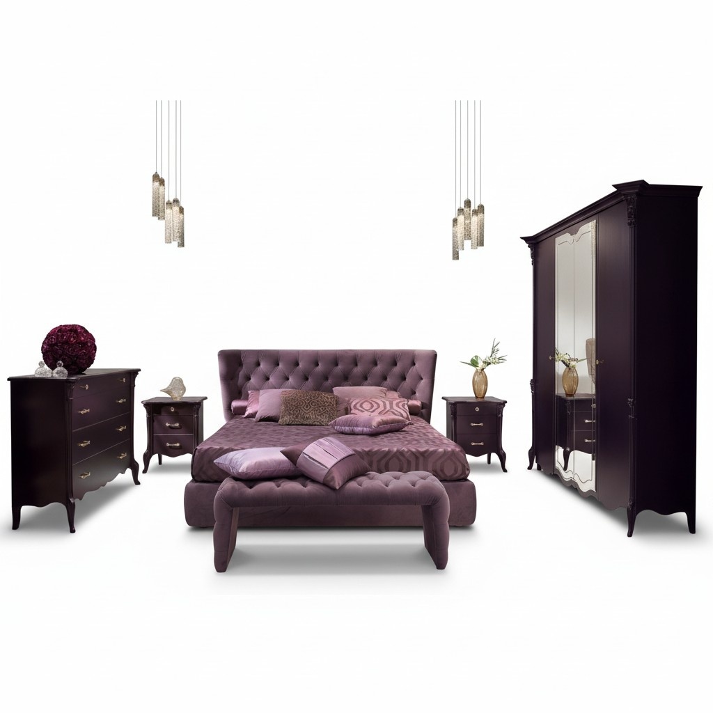 3 tlg. Schlafzimmer Set Bett 2x Nachttisch Konsole Doppel Polster Betten Hotel
