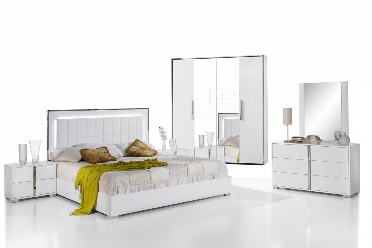 Schlafzimmer Bett Nachttisch Kleiderschrank Kommode Spiegel Doppel Neu Set 6tlg.