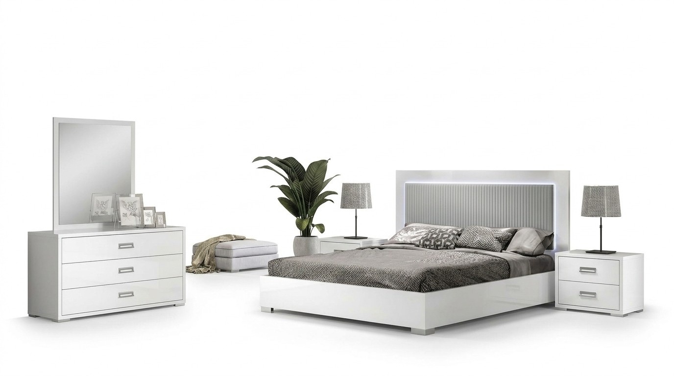 Schlafzimmer Bett Nachttisch Kommode Spiegel Garnitur Gruppe Holz Weiß Set 6tlg.