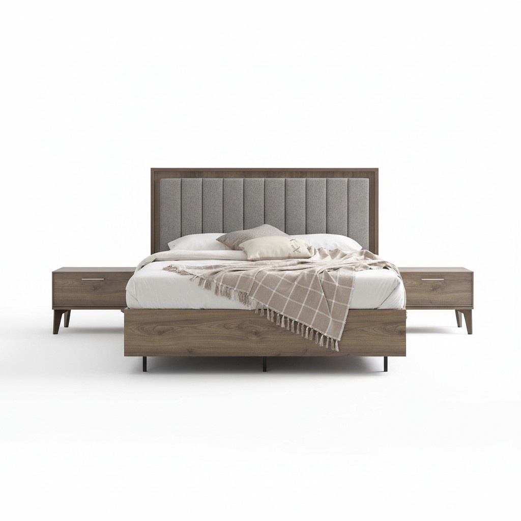 Schlafzimmer Garnitur Doppelbett Bett Nachttische Braun Holz Set 3tlg
