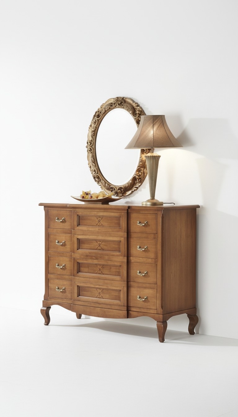Schlafzimmer Kommode mit Spiegel Luxus Modern Möbel Set 2tlg Holz Neu
