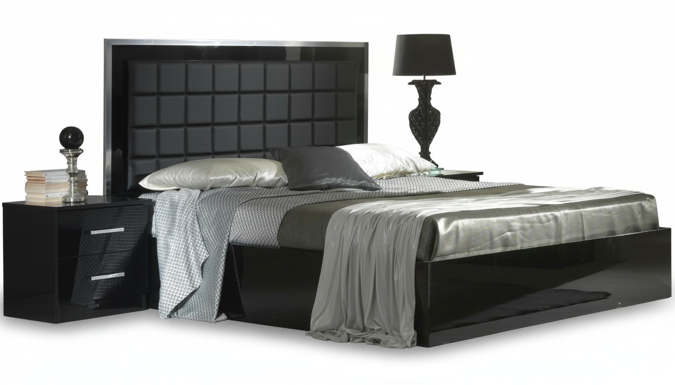 Schlafzimmer Möbel 3tlg. Set Hotel Bett + 2 Nachttische Hochglanz Betten