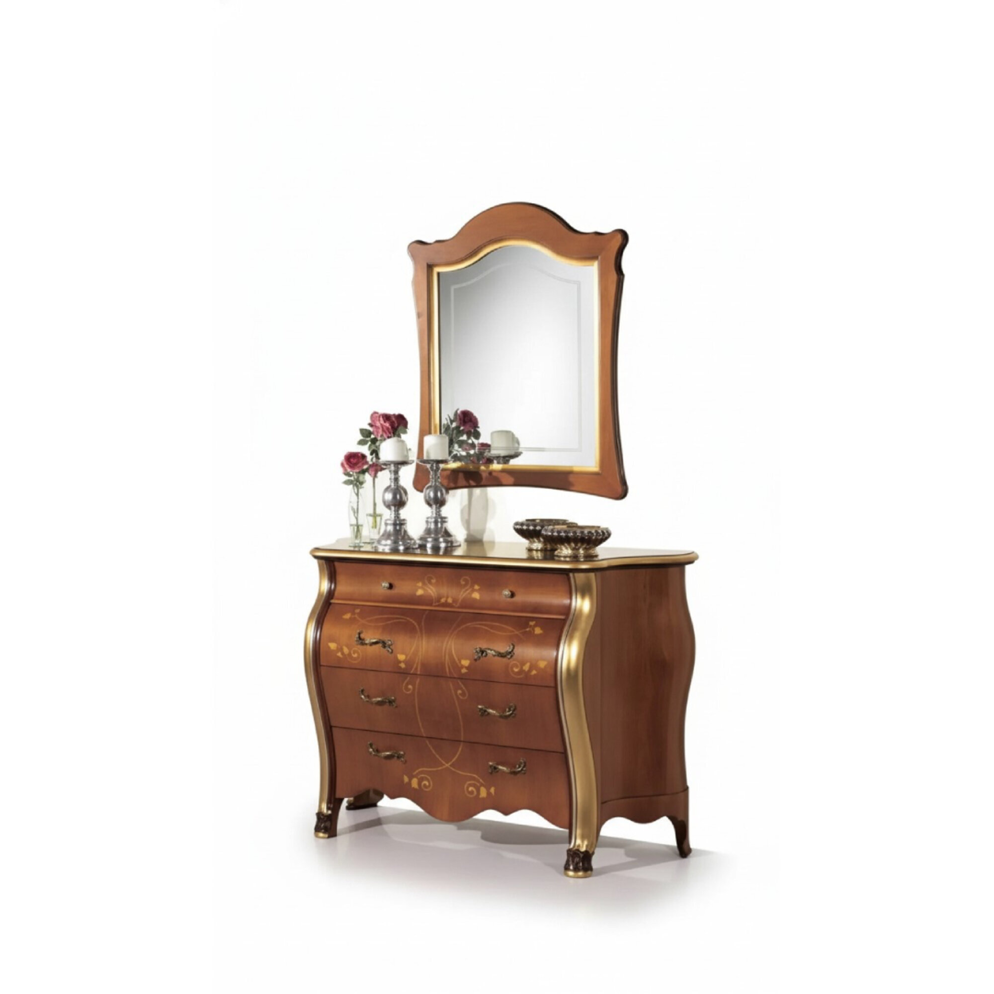 Schlafzimmer Möbel Kommode mit Spiegel Luxus klassische Möbel Set 2tlg