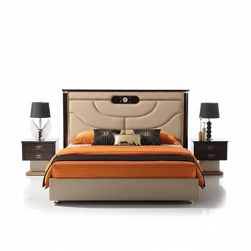 Schlafzimmer Set Bett 2x Nachttisch Konsole Betten Leder Doppel Hotel
