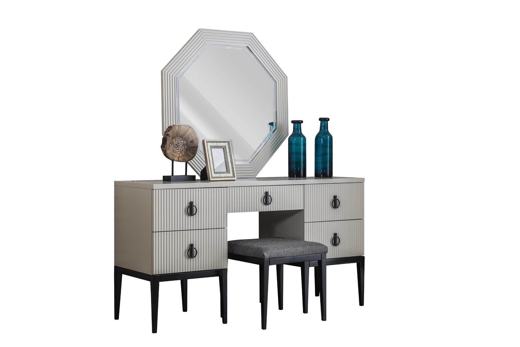 Schminktisch mit Spiegel Grauer Schlafzimmer JV Möbel Design Konsol Hocker Neu