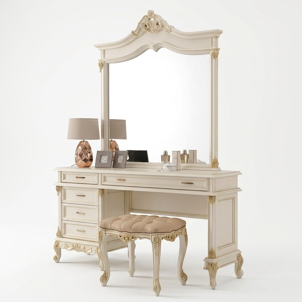 Schminktisch Barock Rokoko Konsolen Tische + Hocker Frisiertisch Make Up Tisch Massivholz