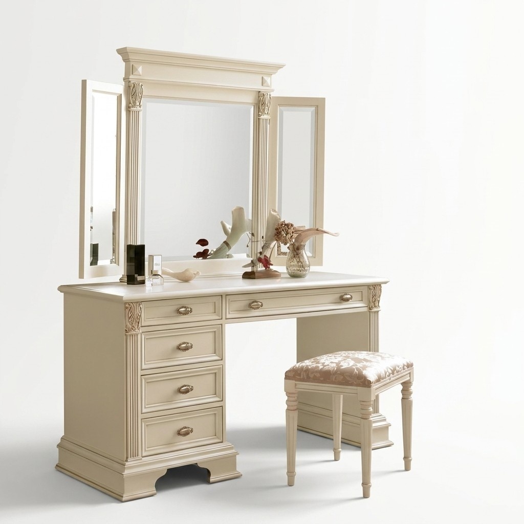 Schminktisch Spiegel Hocker Komplett Kommode Set Schlafzimmer Neu 3tlg.