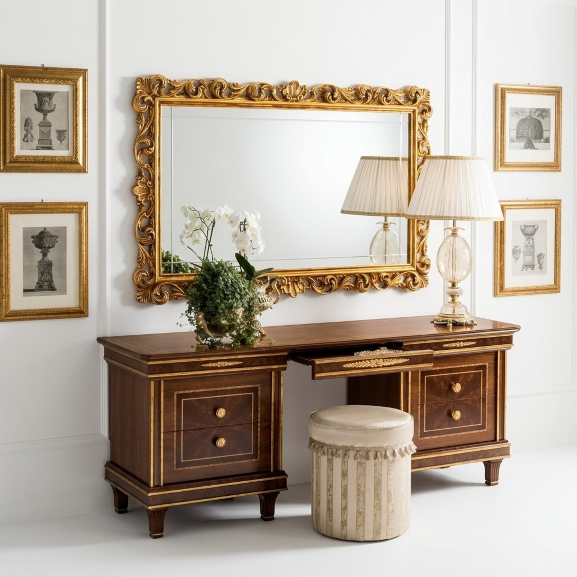 Schminktisch Tisch Schlafzimmer Spiegel Jugend Antik Stil Garnitur Holz