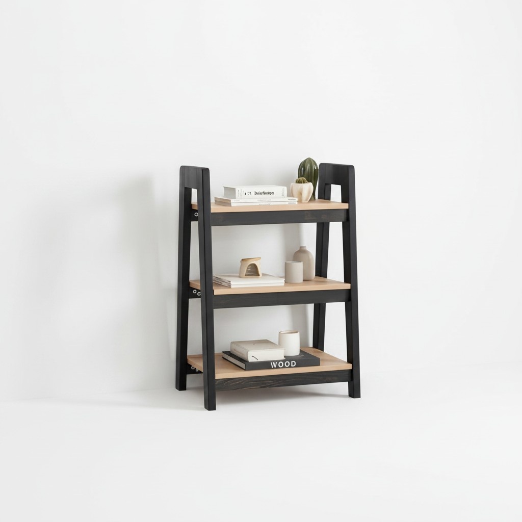 Schwarz-Beiges Bücherregal Holz Standregale Kinder Luxus Ablage Möbel