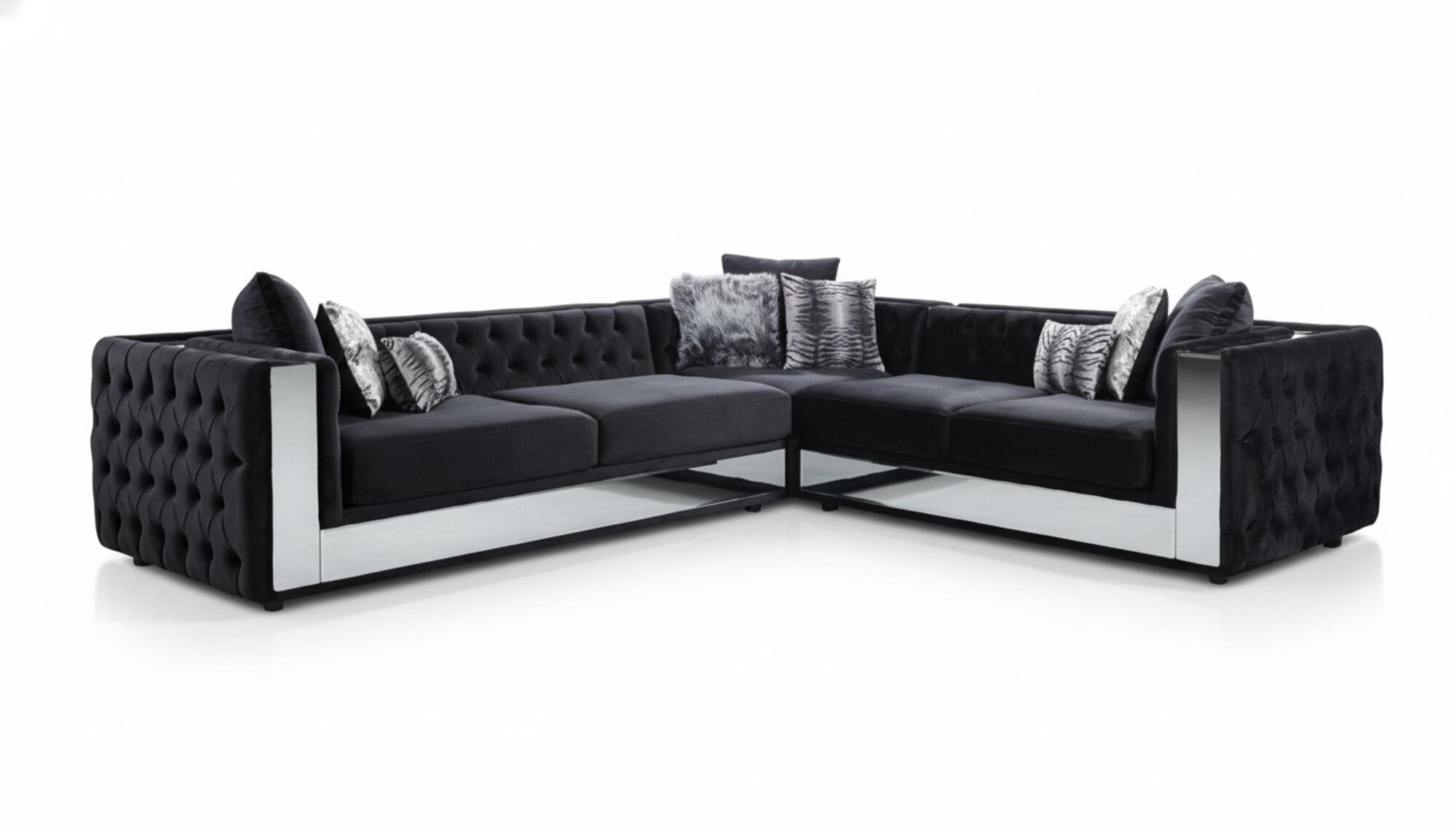 Schwarz Chesterfield Polstersofa Sofa Ecksofa Garnitur Polster Luxus Ecke Sofas