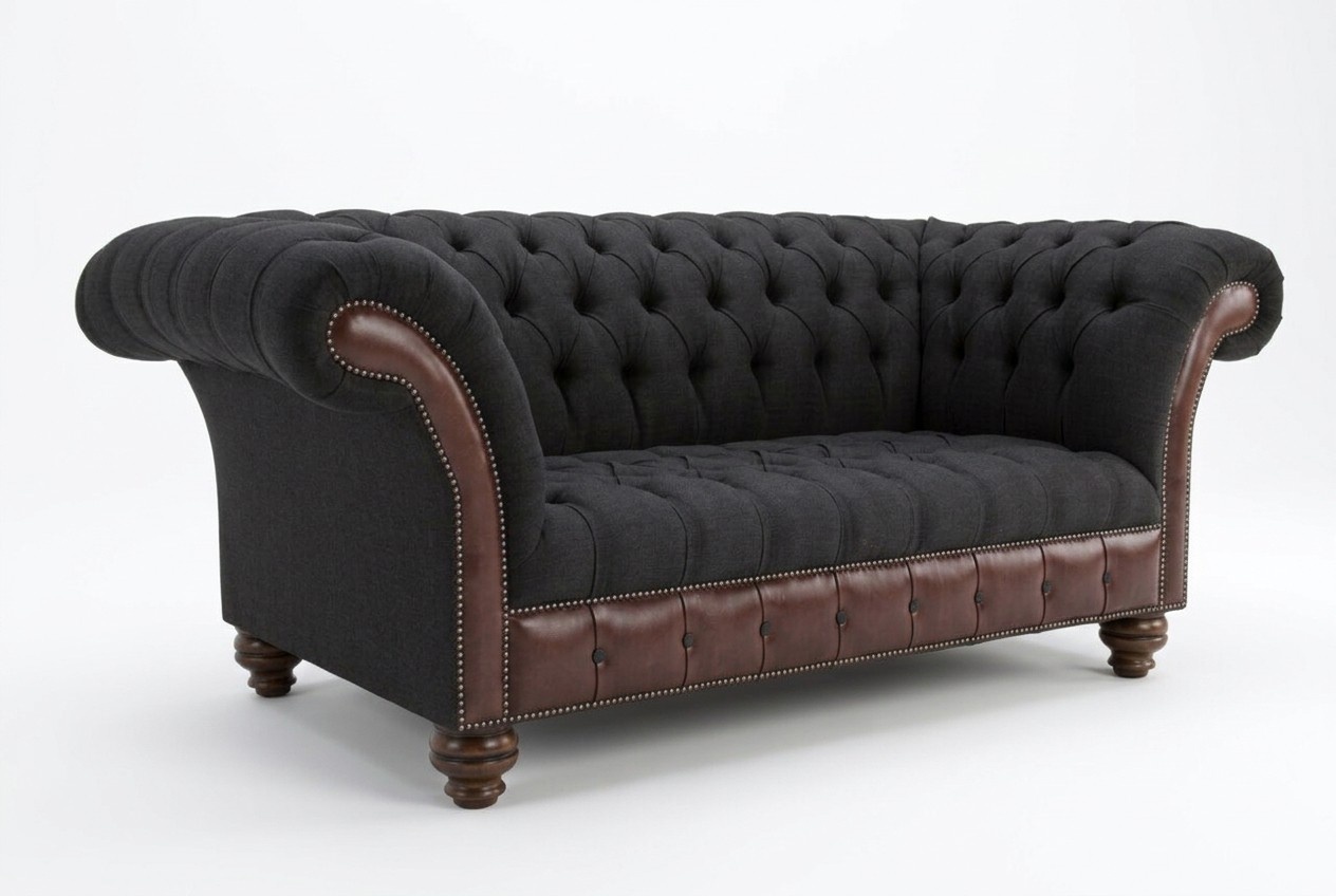 Schwarz Chesterfield Sofa Couch Polster Sitzmöbel Textil Stoff Leder Couchen Neu