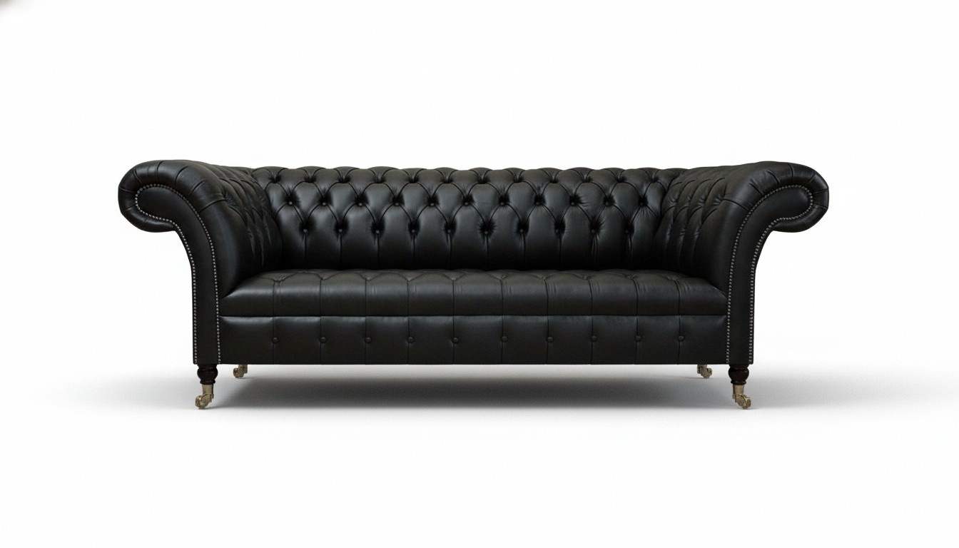 Schwarz Ledersofa Sofa Dreisitze Couch Luxus Chesterfield Designer Einrichtung