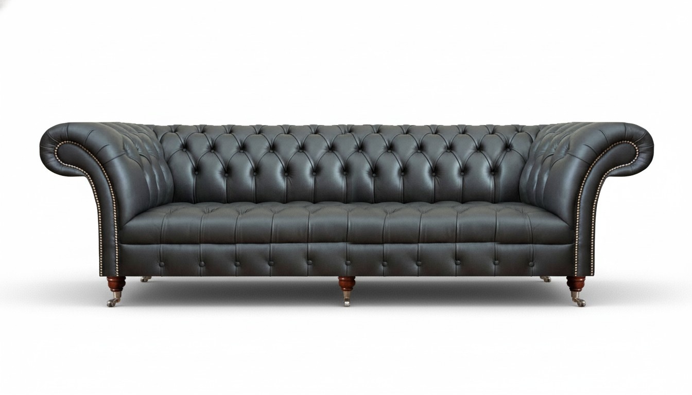 Schwarz Sofa Dreisitze Couch Polster Leder Luxus Polstermöbel Chesterfield
