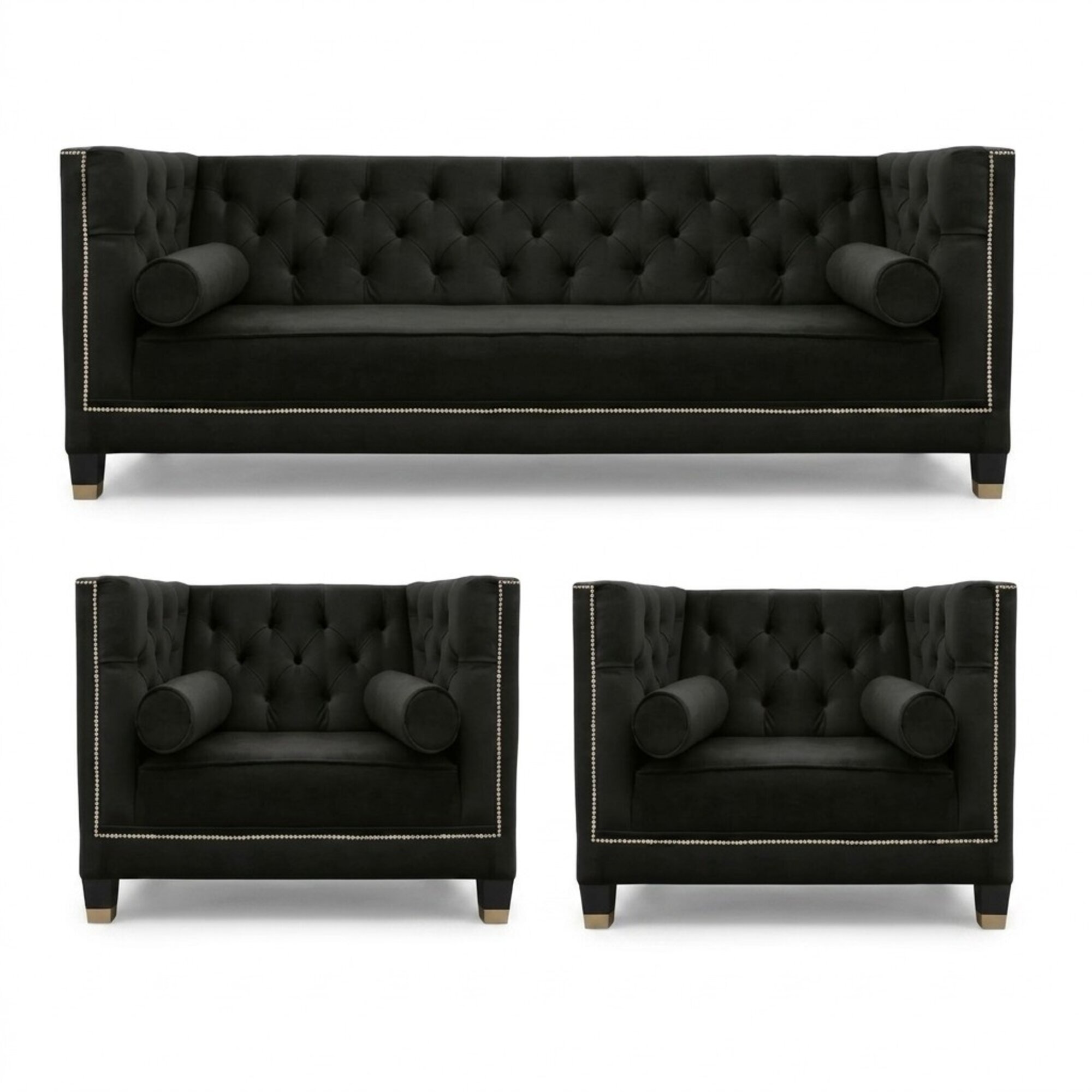 Schwarz Wohnzimmer Sofagarnitur Chesterfield Sessel Schwarz Möbel Textil Stoff
