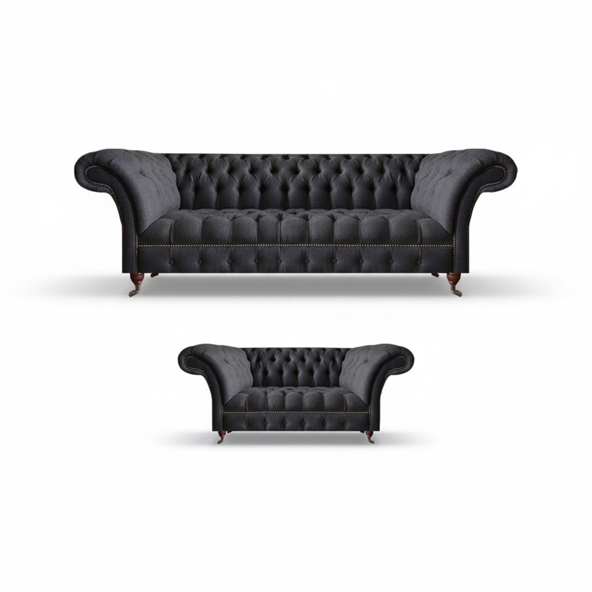 Schwarze Chesterfield Couchen Designer Wohnzimmer Polstermöbel 2tlg Set