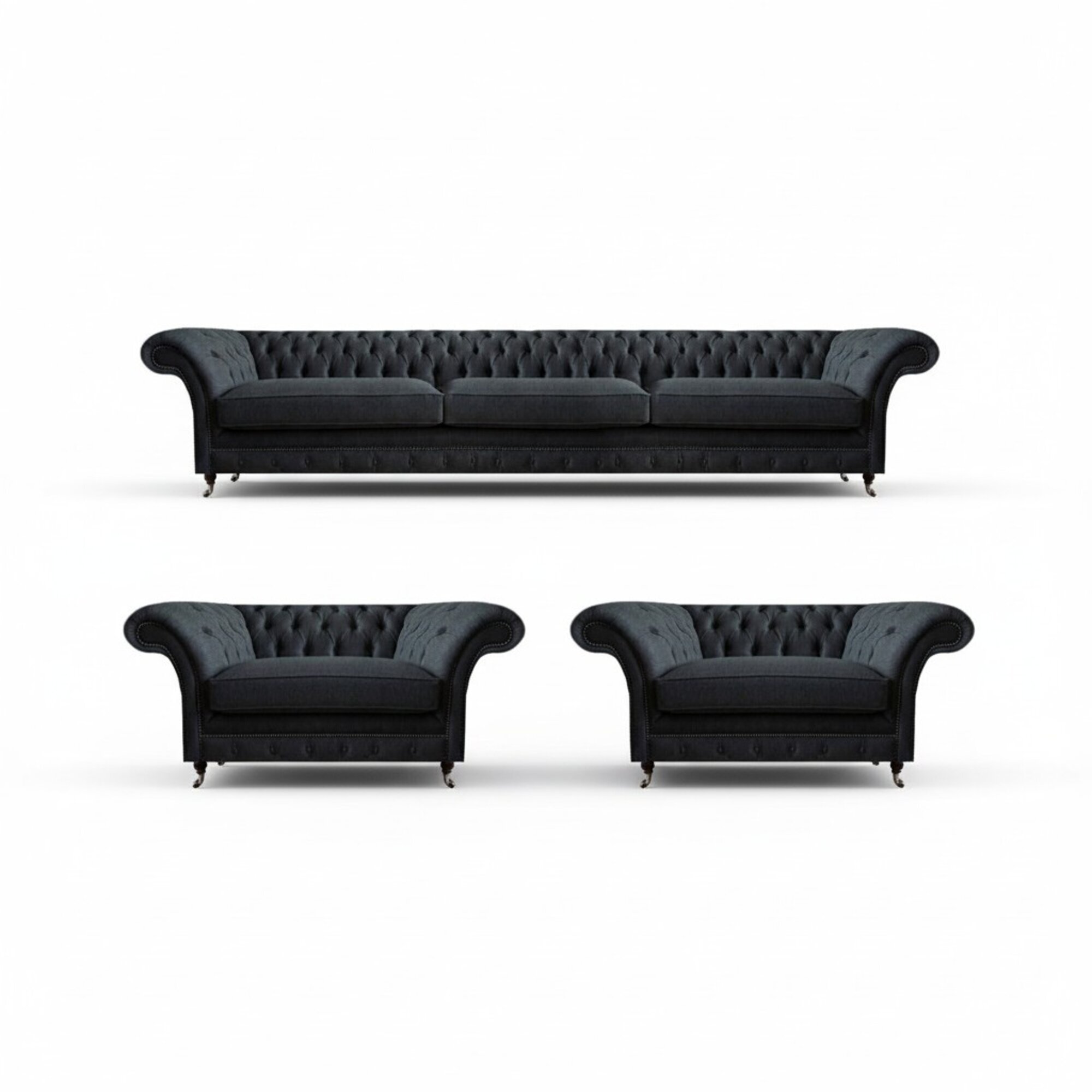 Schwarze Chesterfield Polstergarnitur Moderne Sitzmöbel Stoffsessel 3tlg