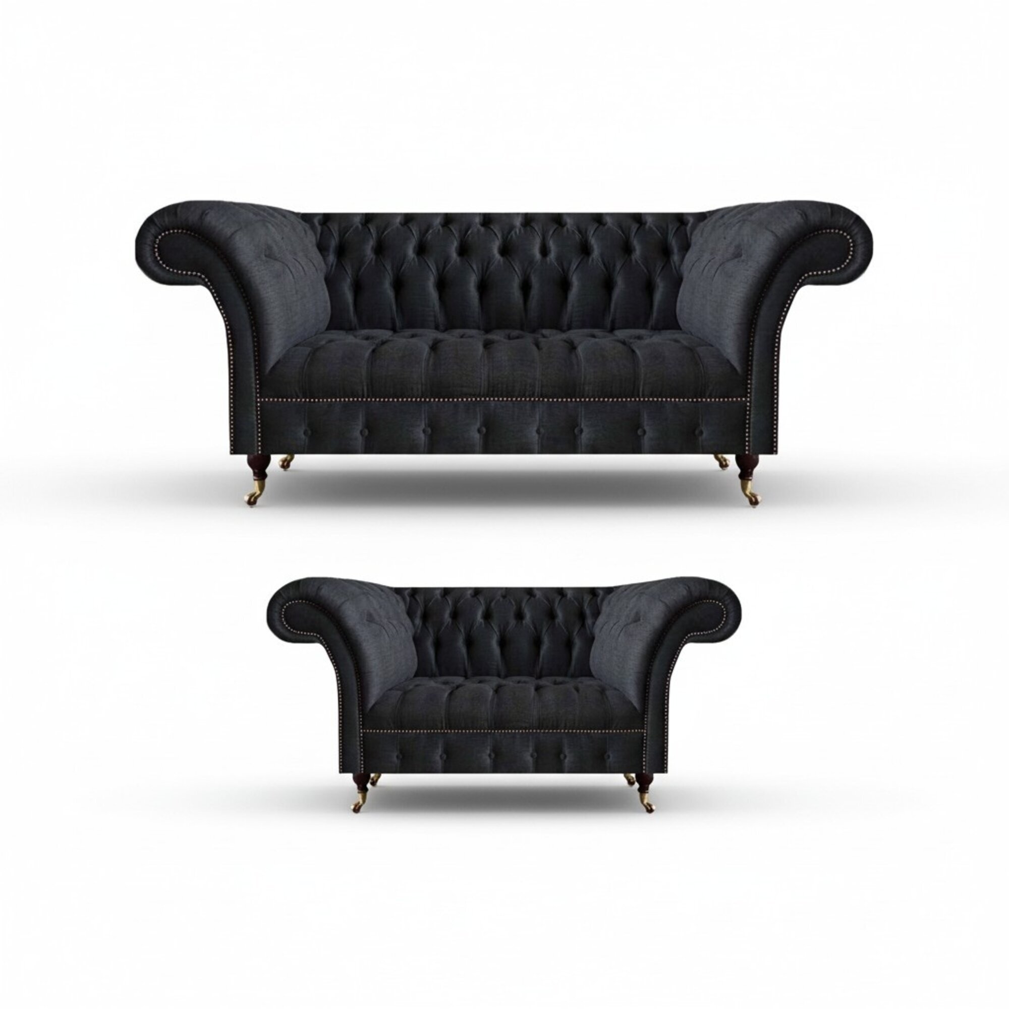Schwarze Chesterfield Sitzgruppe Klassisch Wohnzimmer Couchgarnitur 2tlg