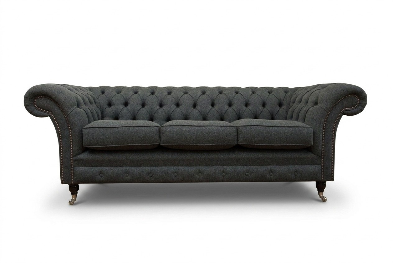 Schwarze Chesterfield Sofa Couch Design Polster Sofas Couchen Stoff Textil Leder