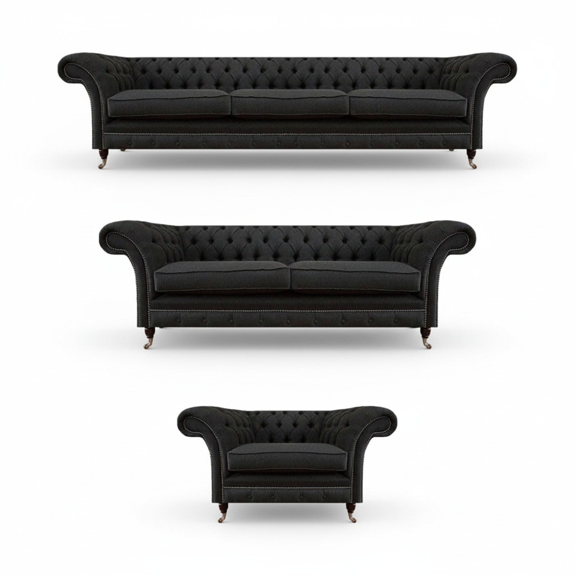 Schwarze Chesterfield Textil Couchen Edles Möbelset Designer Sofas 3tlg