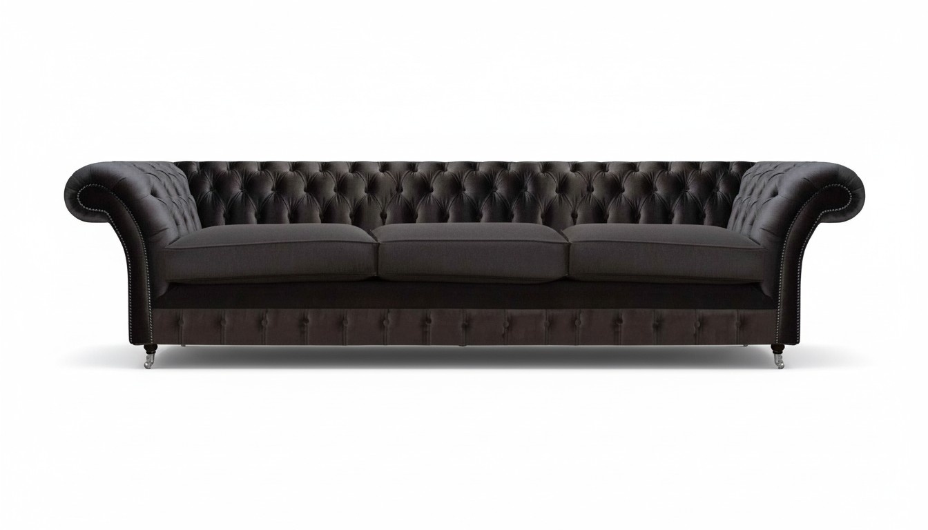 Schwarze Chesterfield Textilcouch Wohnzimmer Sitzmöbel Designer 3-Sitzer