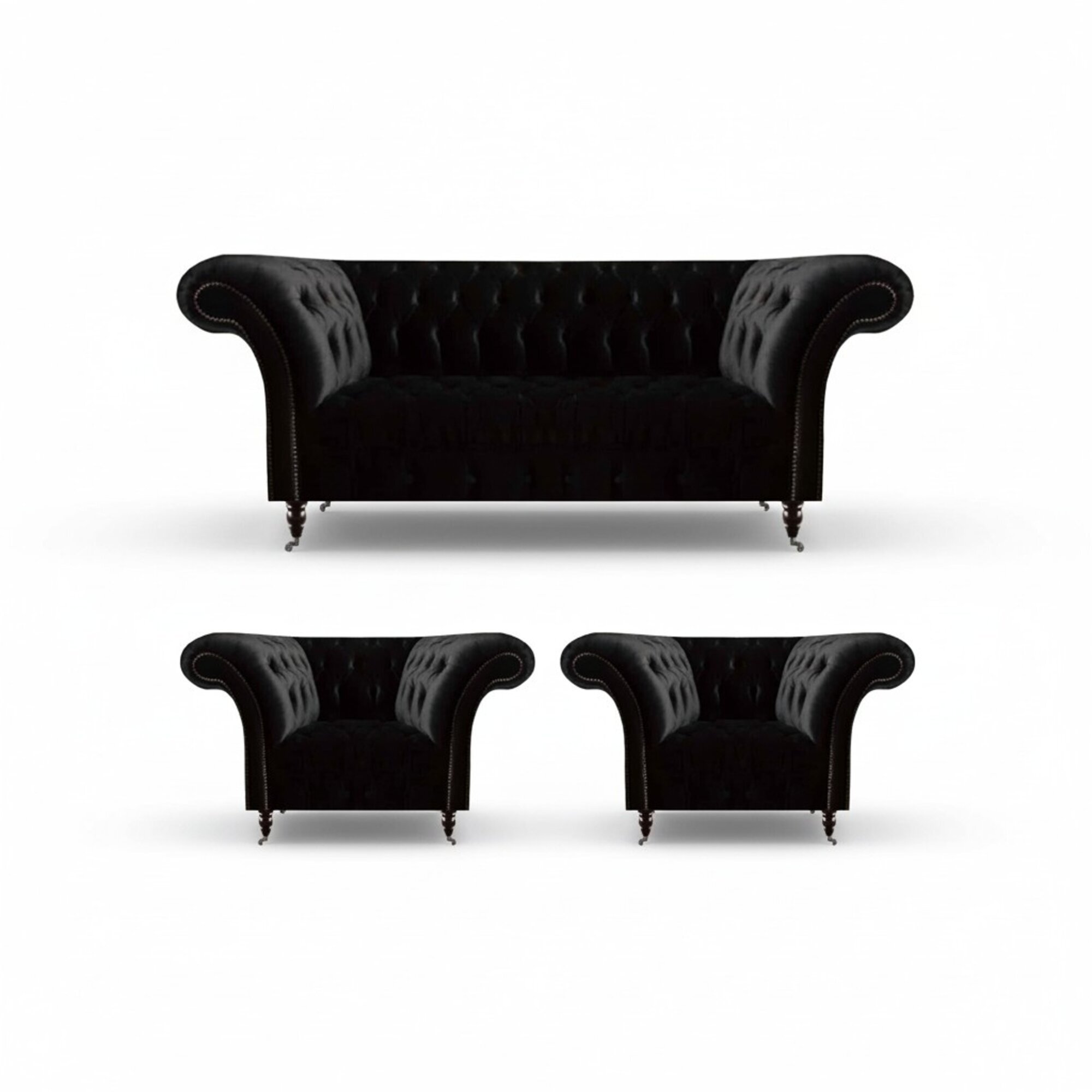 Schwarze Wohnzimmer Chesterfield Garnitur Designer Dreisitzer Sessel