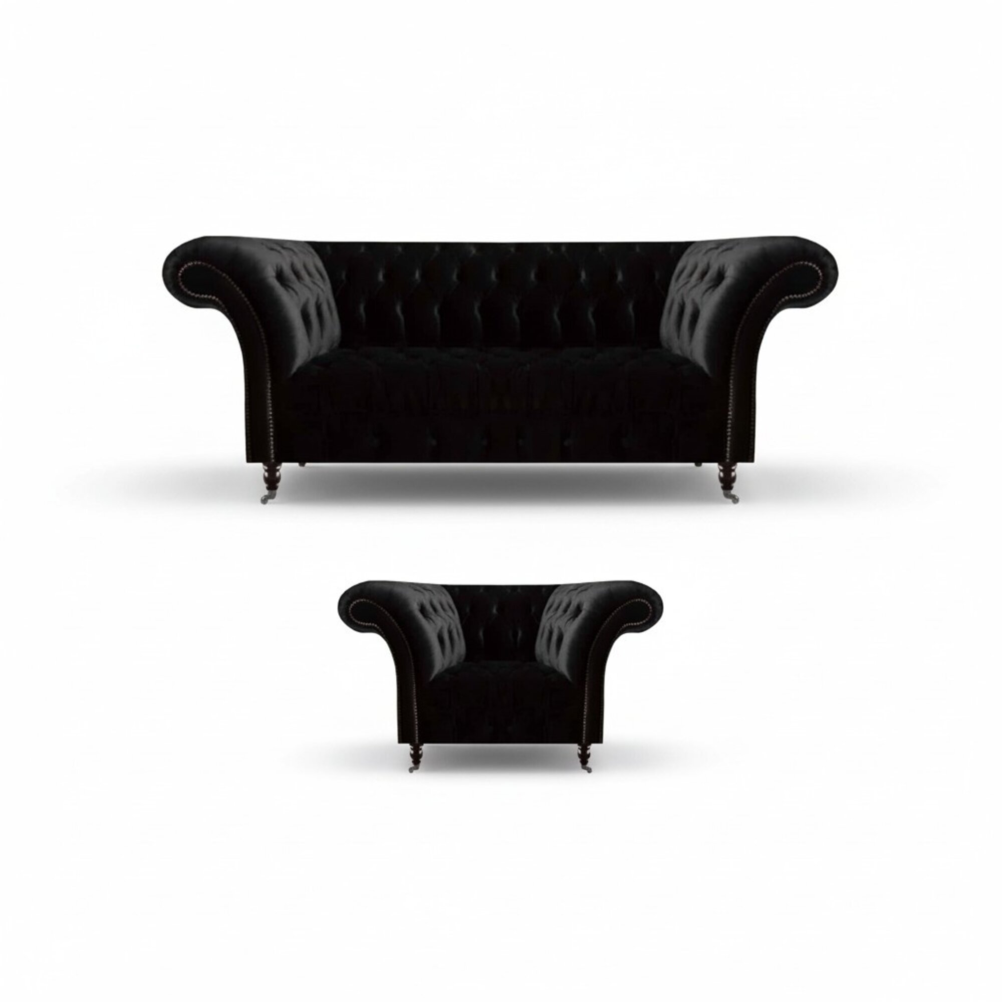 Schwarze Wohnzimmer Chesterfield Garnitur Designer Dreisitzer 2-Sitzer