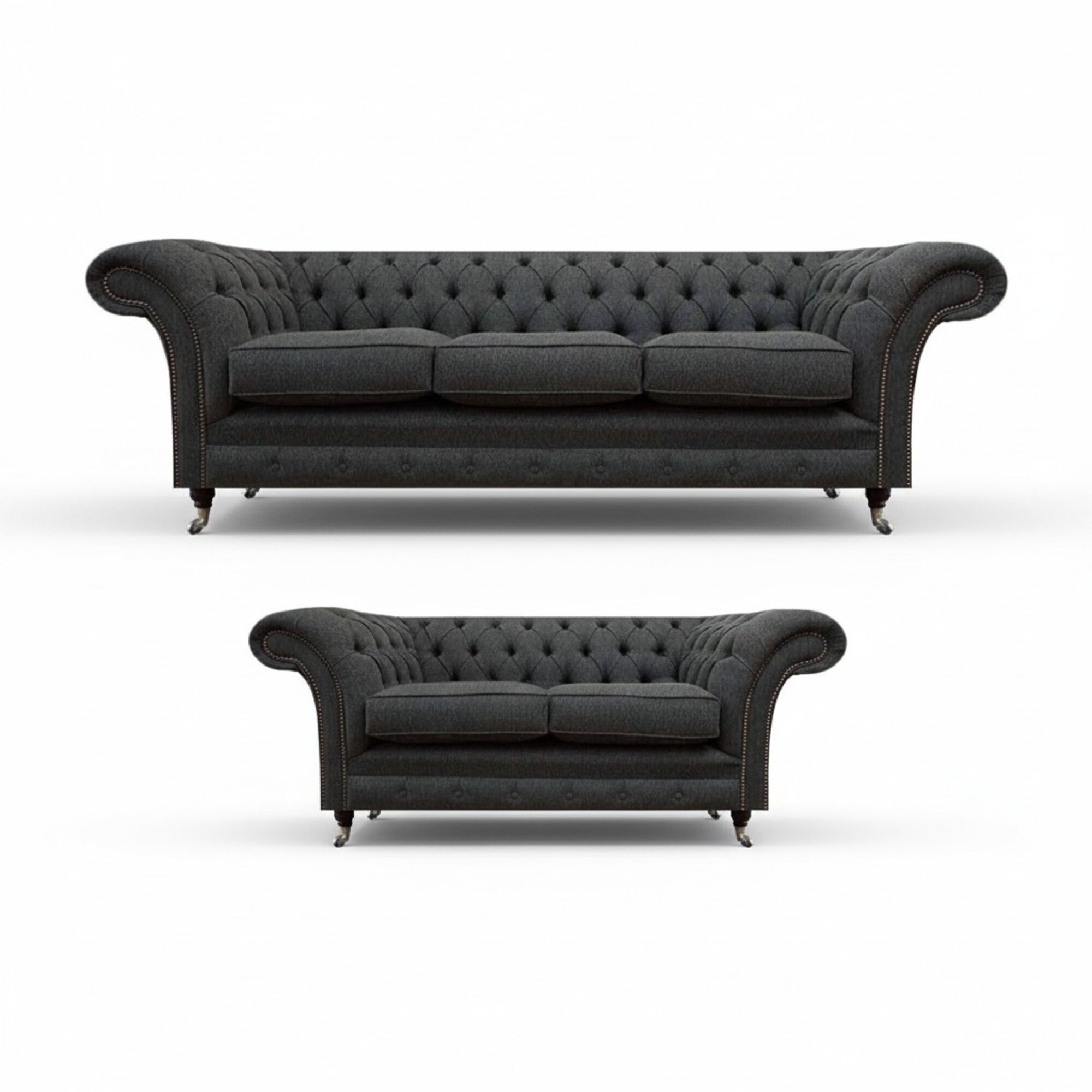 Schwarze Wohnzimmer Chesterfield Möbel Designer Polster Couchen 2tlg